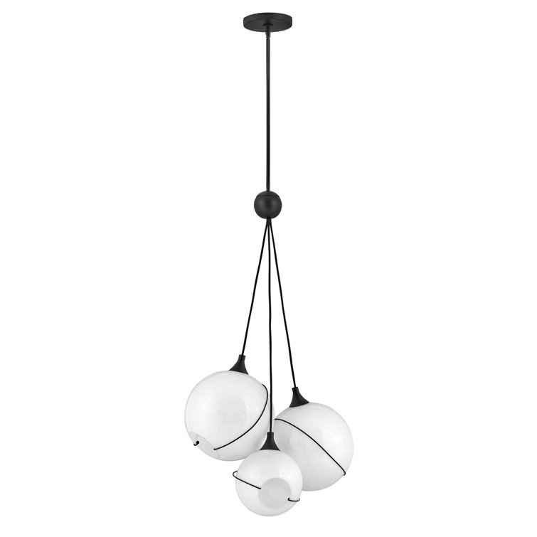 Black and White 3-Light Globe Chandelier with Opal Glass
