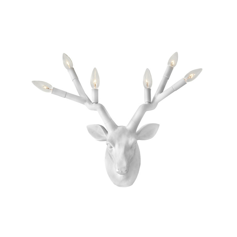 Chalk White 6-Light Dimmable Deer Sconce with Removable Cord