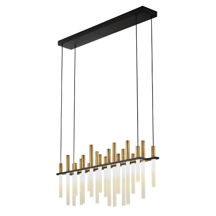 Sleek Echo Black Brass LED Island Chandelier with Etched Acrylic