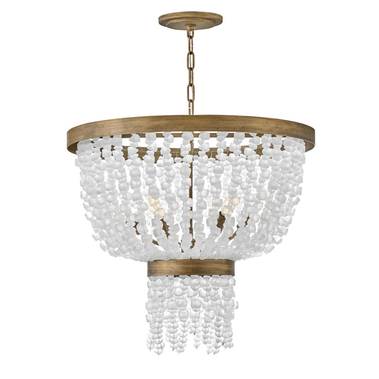 Burnished Gold 6-Light LED Bowl Chandelier with Sea Glass
