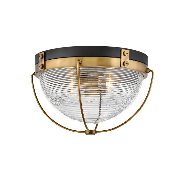 Heritage Brass and Black Glass Flush Mount Light