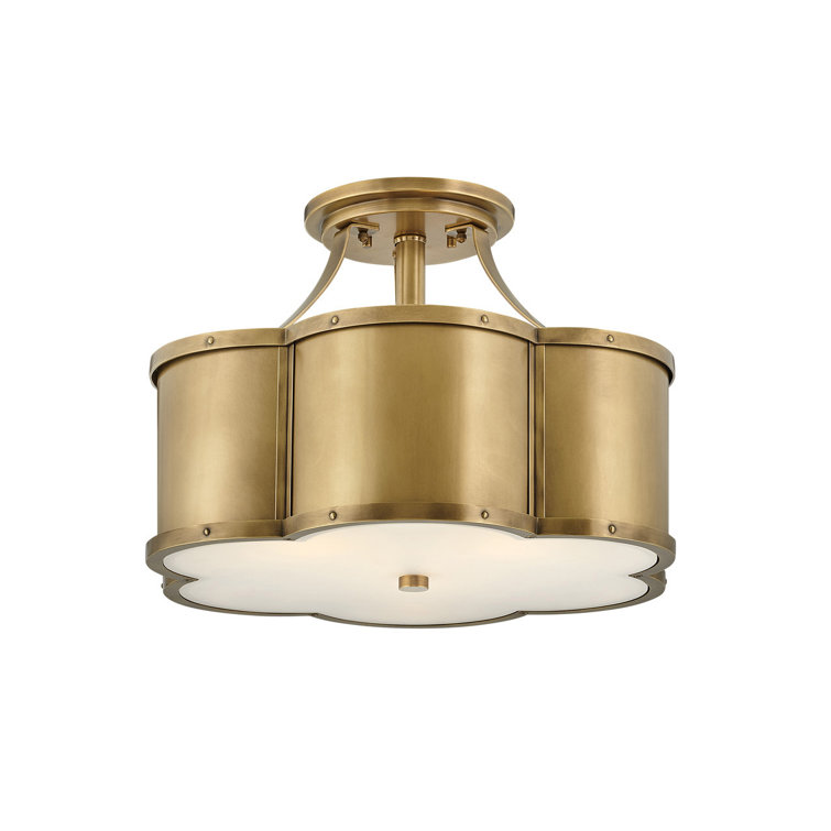Heritage Brass and Glass 3-Light Semi-Flush Mount