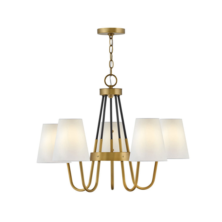 Heritage Brass and Black Drum Chandelier with Off-White Shades