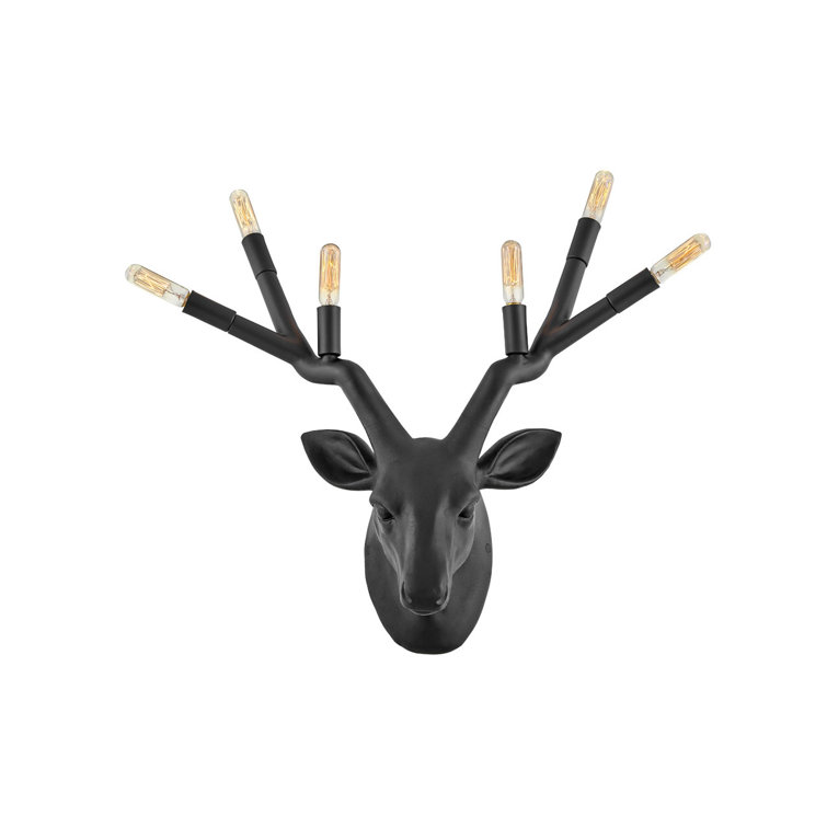 Elegant Stag 6-Light Black Resin Wall Sconce