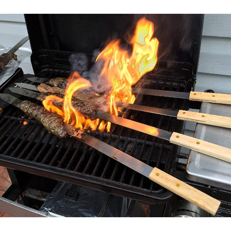 Heavy-Duty Stainless Steel BBQ Skewers with Wooden Handles, Set of 8