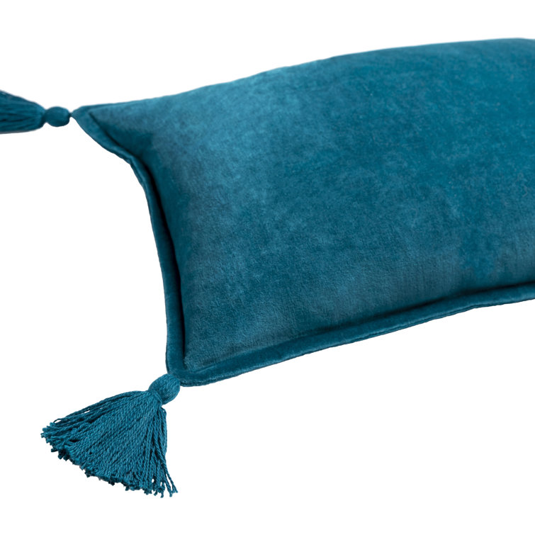 Grass Green Cotton Velvet Lumbar Pillow with Playful Tassels