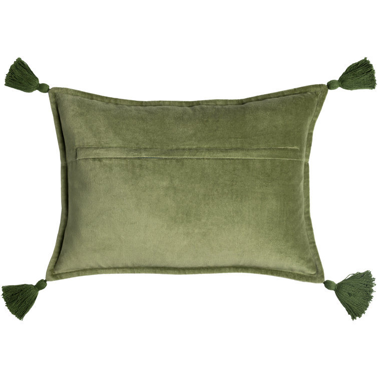Grass Green Cotton Velvet Lumbar Pillow with Playful Tassels