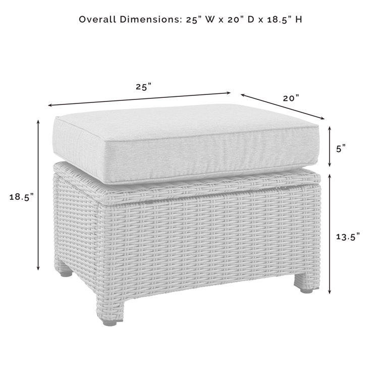 Bradenton Navy Velvet and Brown Wicker Outdoor Ottoman