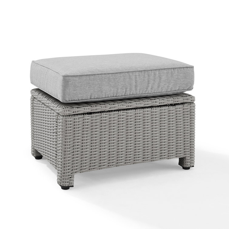 Bradenton Versatile Gray Wicker Outdoor Ottoman with Sunbrella Cushion