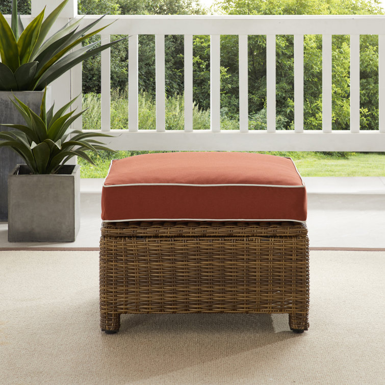 Bradenton Sangria Cushion Brown Wicker Outdoor Ottoman