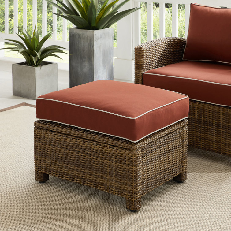 Bradenton Sangria Cushion Brown Wicker Outdoor Ottoman