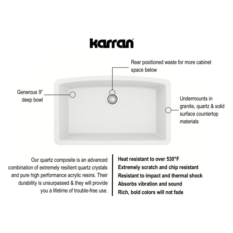 White Quartz Composite Undermount Single Bowl Kitchen Sink