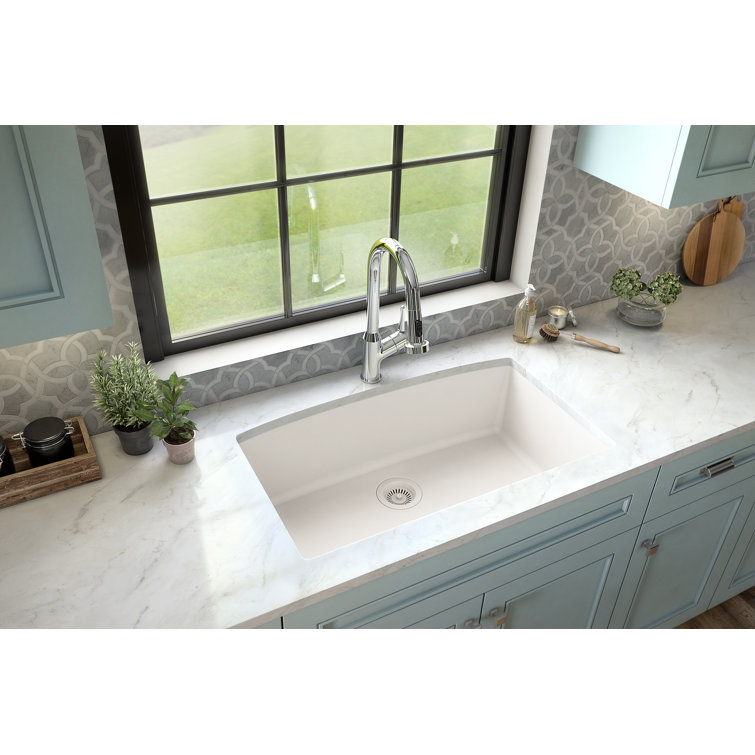 White Quartz Composite Undermount Single Bowl Kitchen Sink
