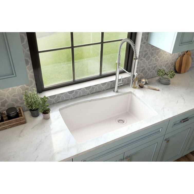 White Quartz Composite Single Bowl Undermount Kitchen Sink