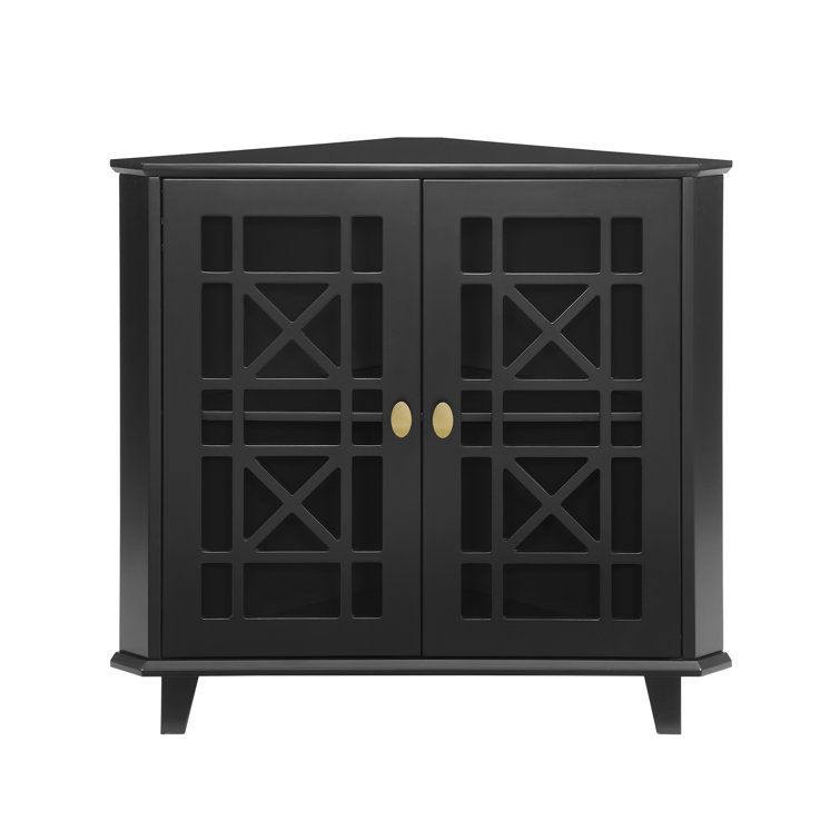 Black MDF Corner Accent Cabinet with Adjustable Shelving