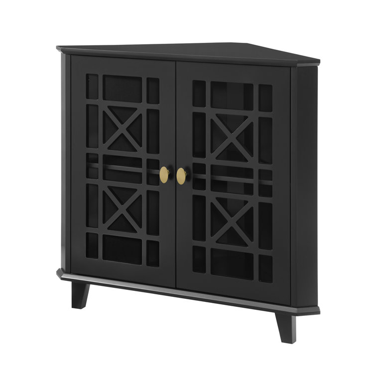 Black MDF Corner Accent Cabinet with Adjustable Shelving
