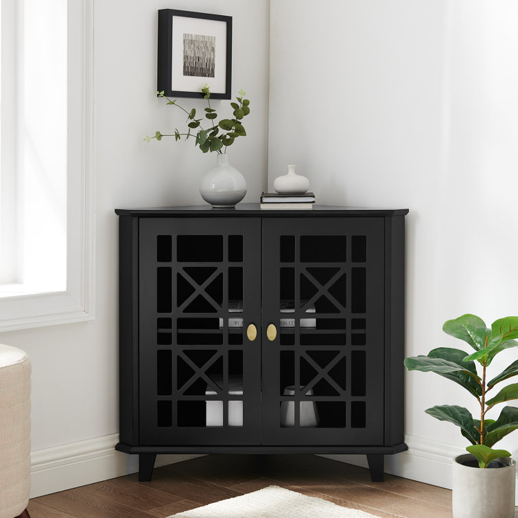 Black MDF Corner Accent Cabinet with Adjustable Shelving