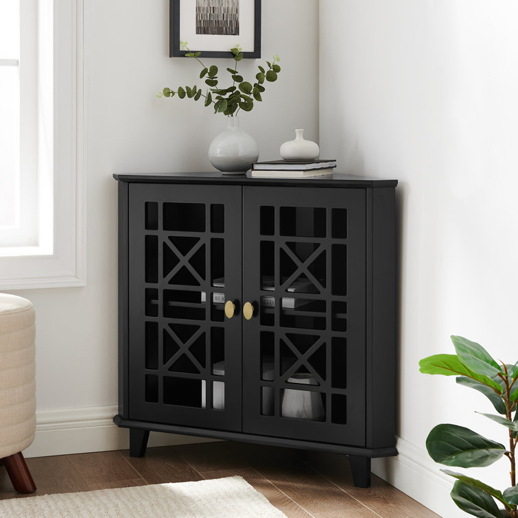Black MDF Corner Accent Cabinet with Adjustable Shelving