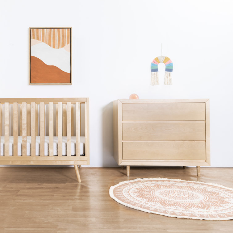 Mid-Century Natural Birch 3-Drawer Nursery Dresser with Soft Close