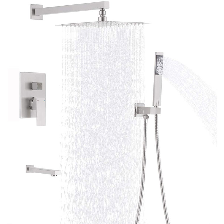 Brushed Nickel Wall Mounted Rainfall Shower System with Handheld