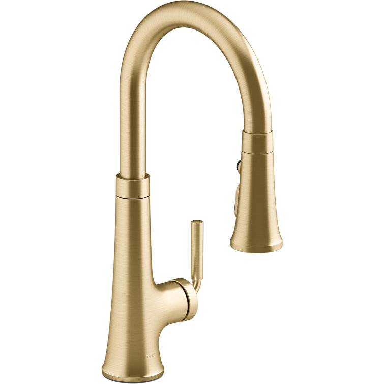 Vibrant Brushed Brass Pull-Down Kitchen Faucet with Spray
