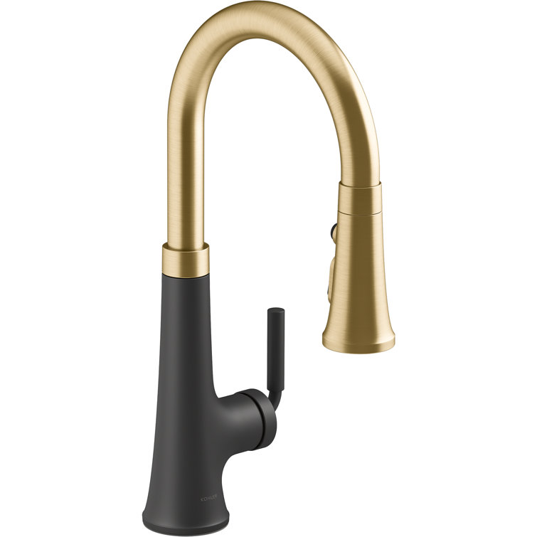 Matte Black and Brass Pull Down Kitchen Faucet with Spray