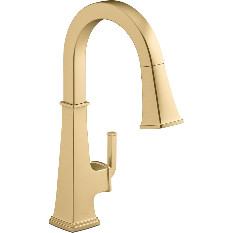 Vibrant Brushed Moderne Brass Pull-Down Kitchen Faucet