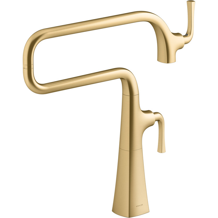 Vibrant Brushed Moderne Brass Deck-Mount Pot Filler Faucet