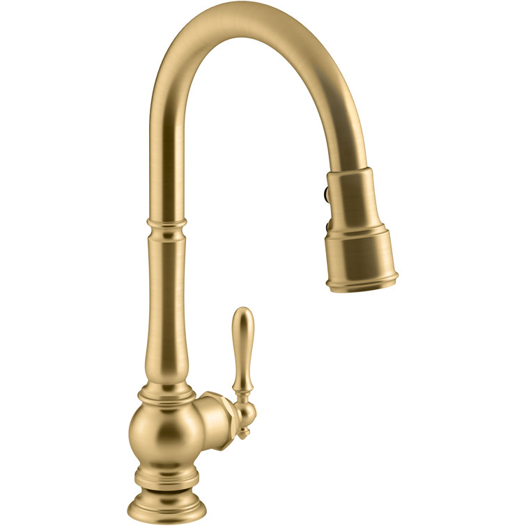 Vibrant Brushed Moderne Brass Pull-Down Kitchen Faucet with Spray