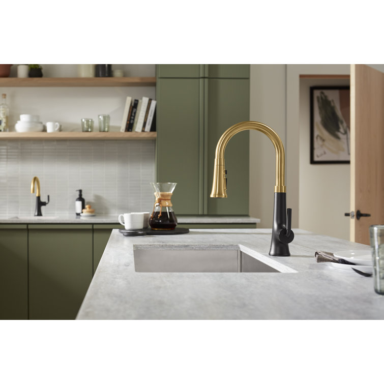 Vibrant Brushed Brass Touchless Pull-Down Kitchen Faucet