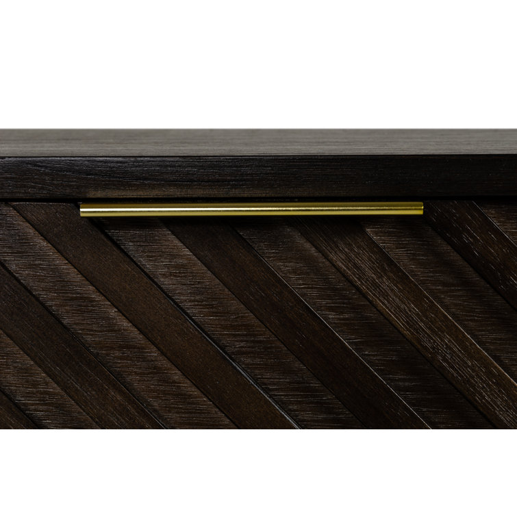 Dark Acacia Wood 2-Drawer Nightstand with Brass Handles