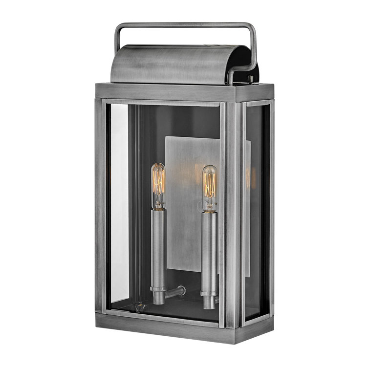 Antique Brushed Aluminum 2-Light Outdoor Wall Sconce with Clear Glass