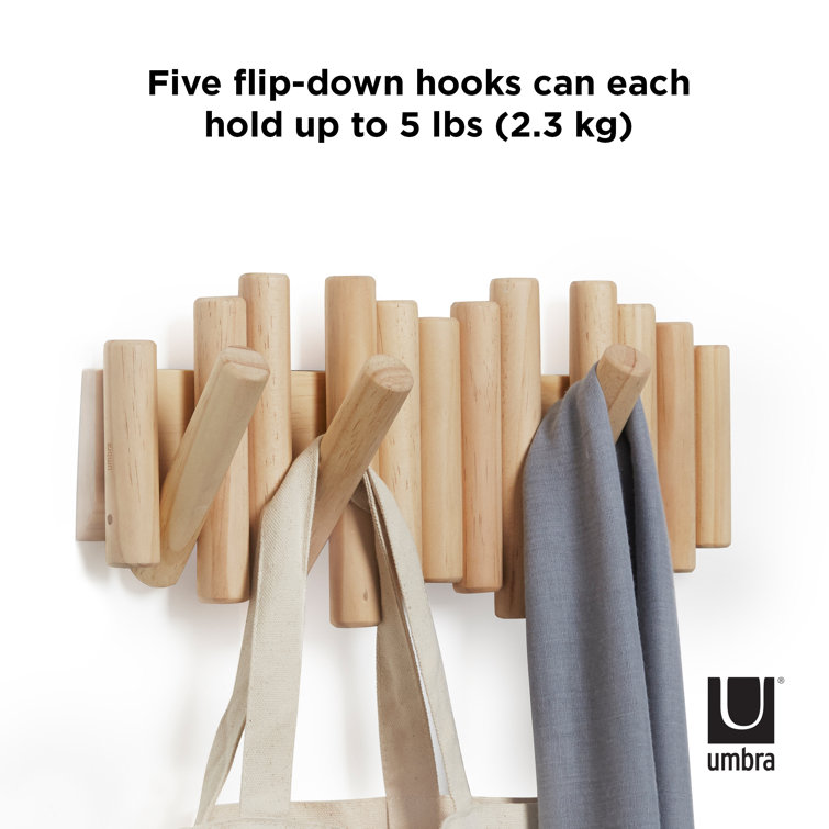 Beveled Pine Wood Wall Art with 5 Flip-Down Hooks