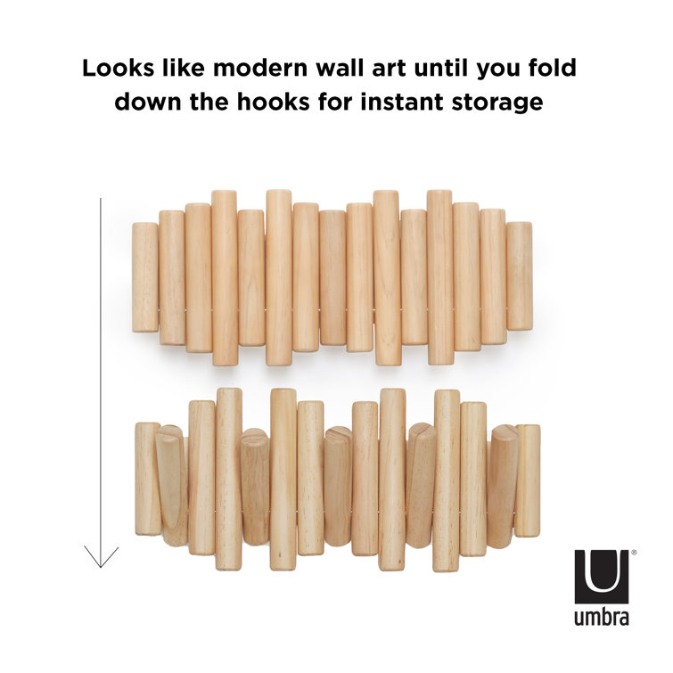 Beveled Pine Wood Wall Art with 5 Flip-Down Hooks