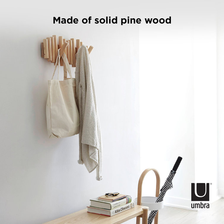 Beveled Pine Wood Wall Art with 5 Flip-Down Hooks