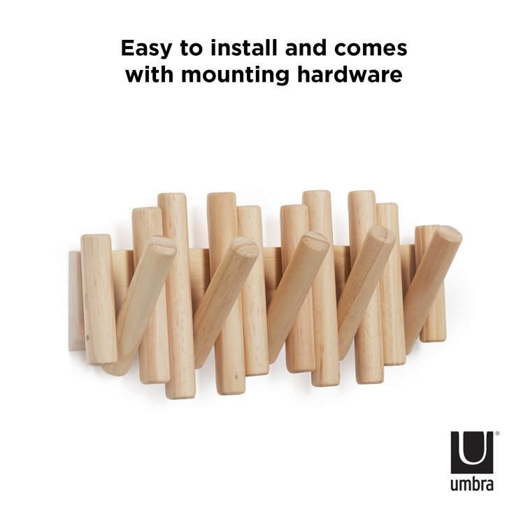 Beveled Pine Wood Wall Art with 5 Flip-Down Hooks