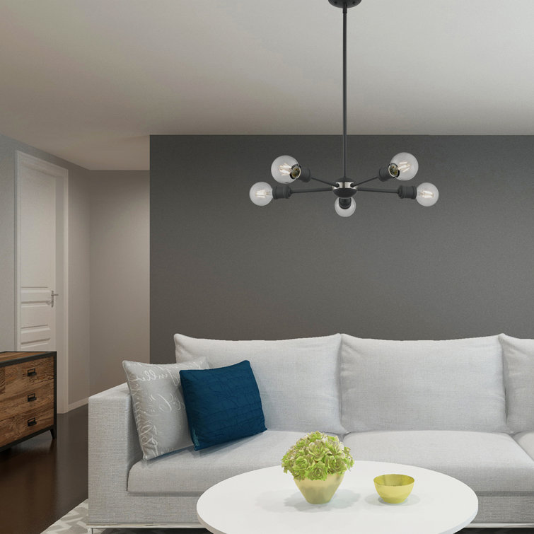 Scandinavian Gray 5-Light Brass and Crystal Chandelier