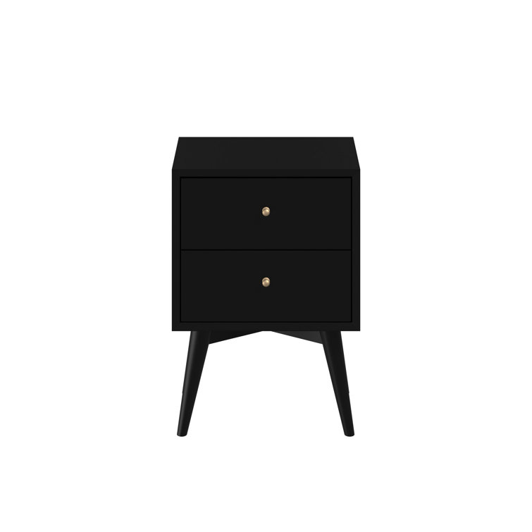 Flynn Black Transitional Mid-Century 2-Drawer Nightstand