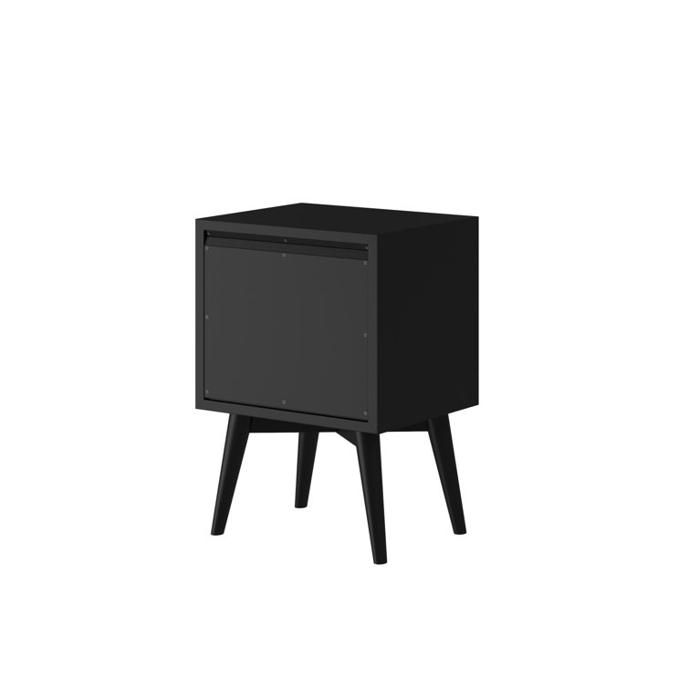 Flynn Black Transitional Mid-Century 2-Drawer Nightstand