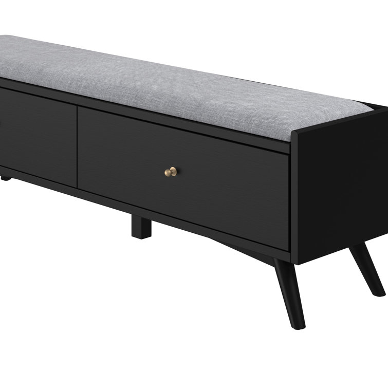 Williams 59'' Black Upholstered Storage Bench with Drawers