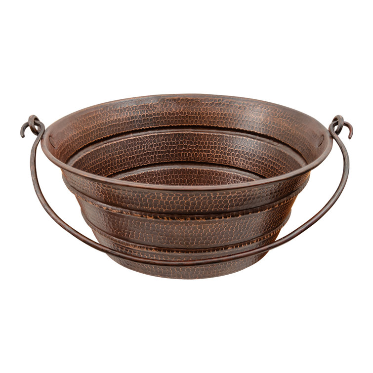16" Round Hammered Copper Wall-Mount Vessel Sink with Handles