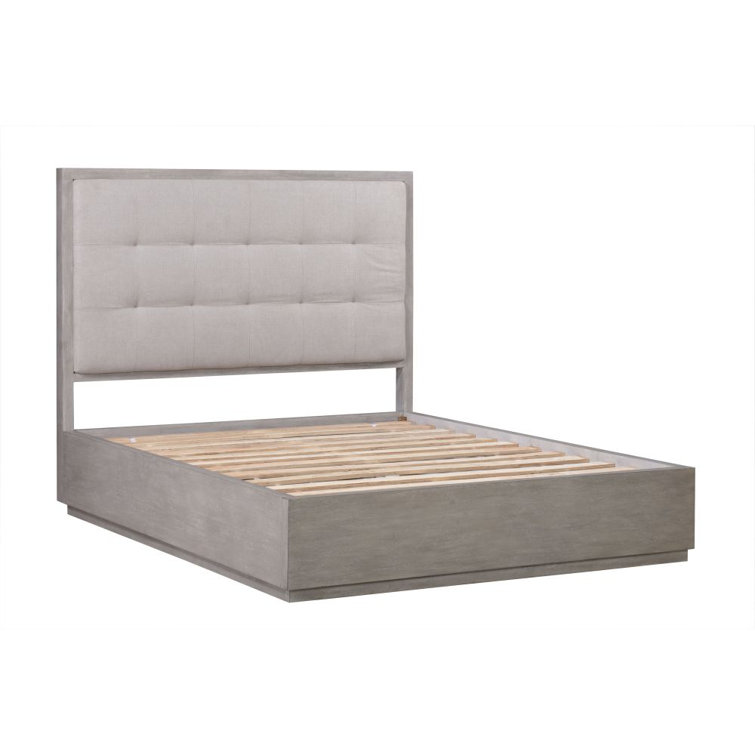 Adlia Full/Double Wire-Brushed Solid Wood Upholstered Storage Platform Bed with Tufted Headboard