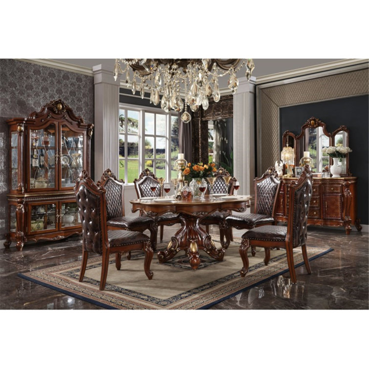 Transitional Cherry Oak Round Extendable Dining Table