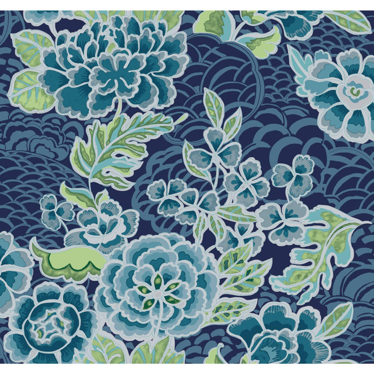 Blue and Green Floral Peel and Stick Wallpaper Roll