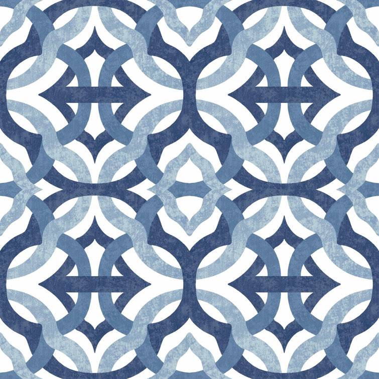 Blue and White Geometric Vinyl Peel and Stick Wallpaper Roll