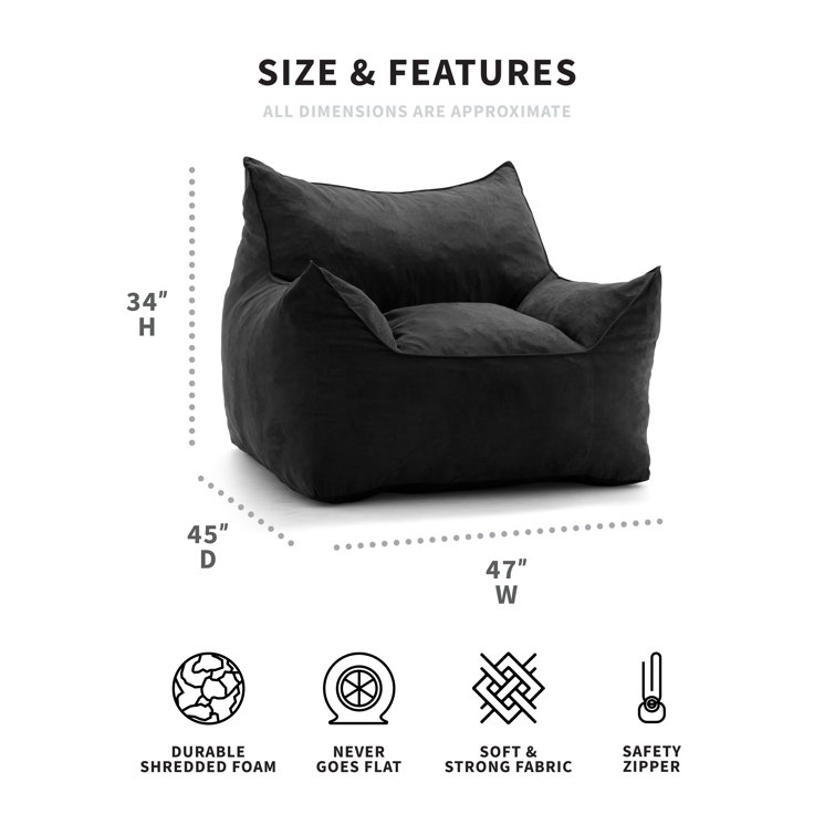 Imperial Black Plush Polyester Bean Bag Sofa with Removable Cover