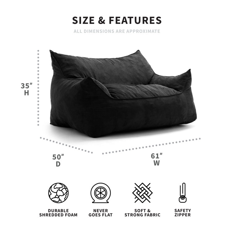 Imperial Black Plush Polyester Bean Bag Sofa with Removable Cover