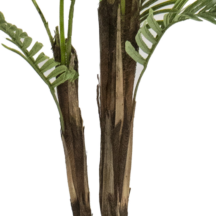 75.6'' Green Plastic Palm Floor Plant in Beige Pot