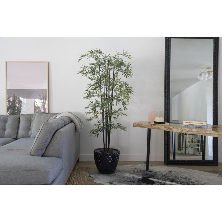 81.5" Green Faux Bamboo Tree in Dark Brown Planter