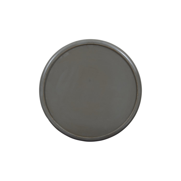 Transitional Hand-Carved 17" Round Drum Table in Antique Grey
